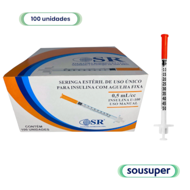 Seringa de Insulina 0,5ml com Agulha 30G 0,30x8mm C/100 SR Seringa de Insulina 0,5ml com Agulha 30G 0,30x8mm C/100 SR