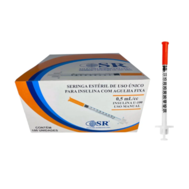 Seringa de Insulina 1ml com Agulha tipo fine line30G 0,30 x 8mm c/100 SR
