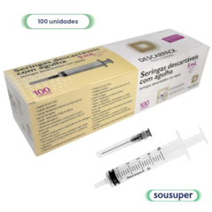 Seringa Hipodérmica 5ml Luer Slip com Agulha 25x7 c/100 Descarpack