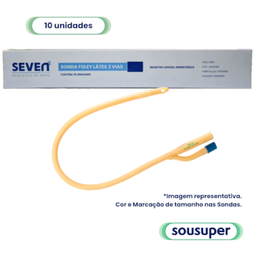 Sonda Foley Látex 2 Vias 24fr 30ml c/10 Seven Care Sonda Foley Látex 2 Vias 24fr 30ml c/10 Seven Care