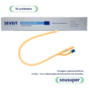 Sonda Foley Látex 3 Vias 22fr 30ml c/10 Seven Care Sonda Foley Látex 3 Vias 22fr 30ml c/10 Seven Care