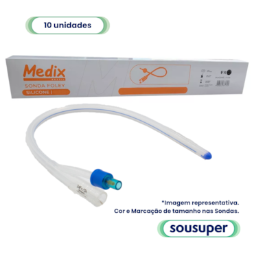Sonda Foley Silicone 2 Vias 10fr 3-5ml c/10 Medix Sonda Foley Silicone 2 Vias 10fr 3-5ml c/10 Medix
